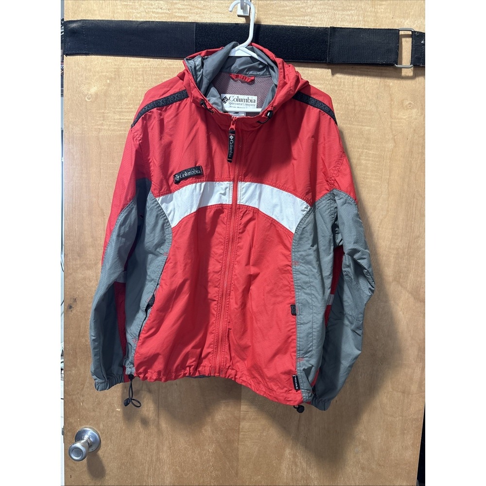 Columbia Size XLWomens Red Zip Up Stand Collar Pocket Waterproof Windbreaker 335